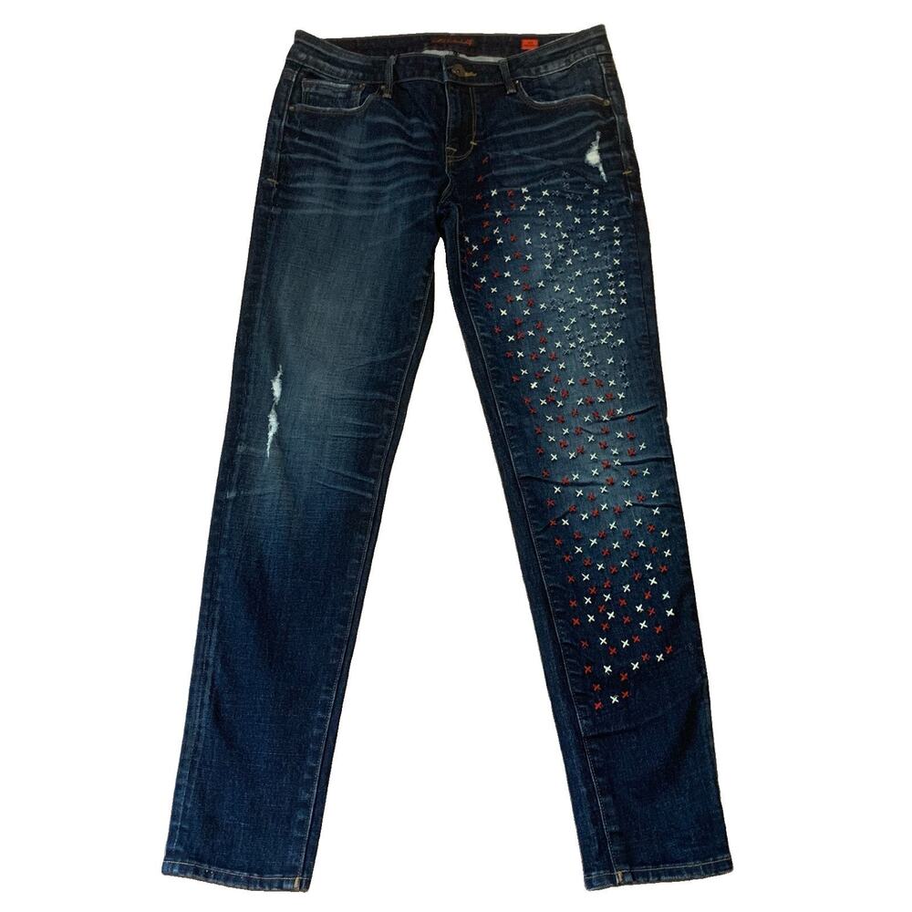 Cult of Individuality Zen Slim Curvy Jeans 30 American Flag Rocker Distressed